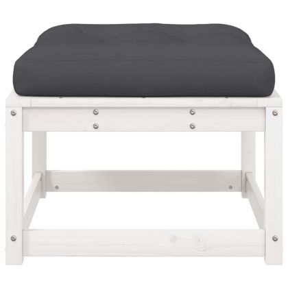 Градинска табуретка с възглавници, бяла, борова дървесина масив