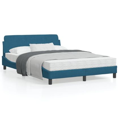 Рамка за легло с табла, синя, 140x200 см, кадифе