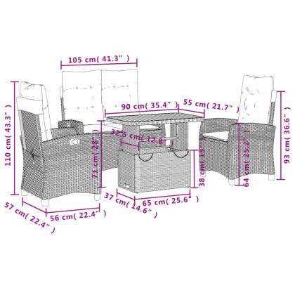 Градински трапезен комплект 4 части с възглавници сив полиратан
