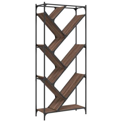 Библиотека, кафяв дъб, 79x30x180 см, инженерно дърво и метал