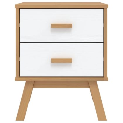 Нощно шкафче OLDEN, бяло и кафяво, борово дърво масив