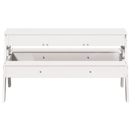 Маса за пикник с пясъчник за деца, бял, борово дърво масив