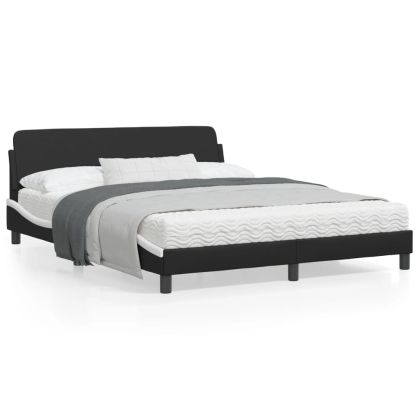 Рамка за легло с табла, черна, бяла, 160x200см, изкуствена кожа