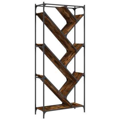 Библиотека, опушен дъб, 79x30x180 см, инженерно дърво и метал