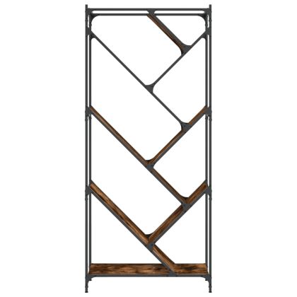 Библиотека, опушен дъб, 79x30x180 см, инженерно дърво и метал