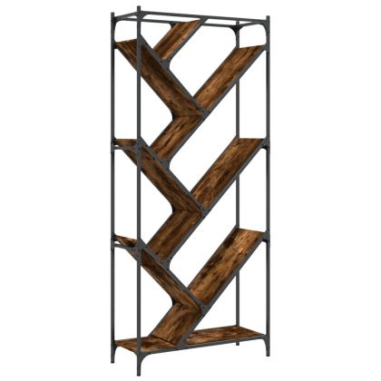 Библиотека, опушен дъб, 79x30x180 см, инженерно дърво и метал