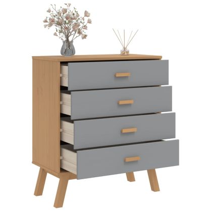 Шкаф с чекмеджета OLDEN, сиво и кафяво, борово дърво масив
