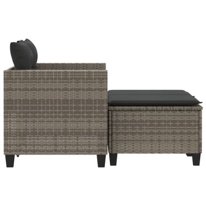 Двуместен градински диван с табуретки, сив, полиратан