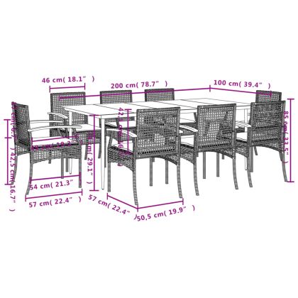 Градински комплект с възглавници, 9 части, бежов полиратан