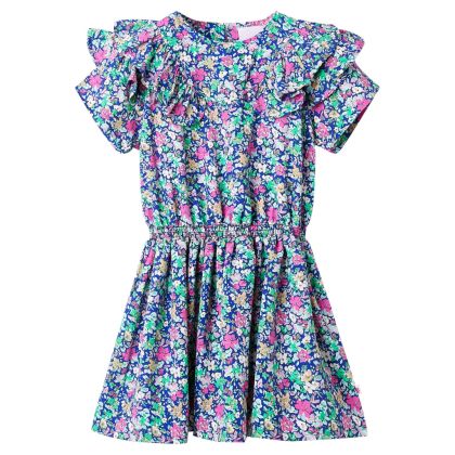 Детска рокля с къдрави ръкави, кобалтово синьо, 116