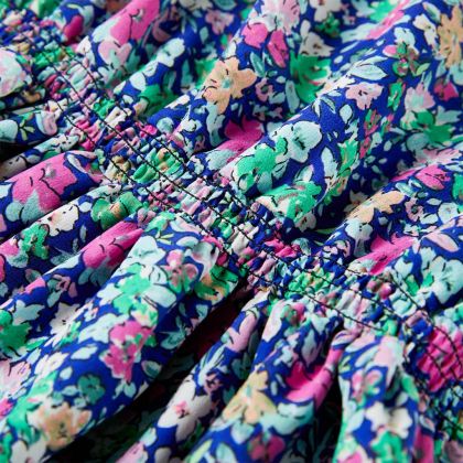 Детска рокля с къдрави ръкави, кобалтово синьо, 116