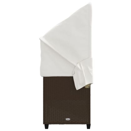 Шезлонг със сенник и възглавници, кафяв, полиратан