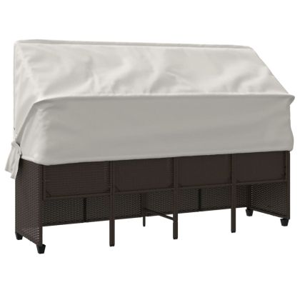 Шезлонг със сенник и възглавници, кафяв, полиратан