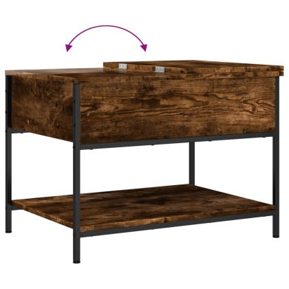 Кафе маса, опушен дъб, 70x50x50 см, инженерно дърво и метал