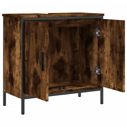 Шкаф за мивка за баня, опушен дъб, 60x30x60 см, инженерно дърво