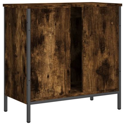 Шкаф за мивка за баня, опушен дъб, 60x30x60 см, инженерно дърво