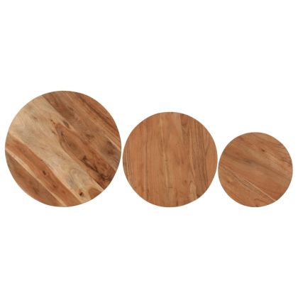 Стифиращи масички за кафе, 3 бр, акациево дърво масив и желязо