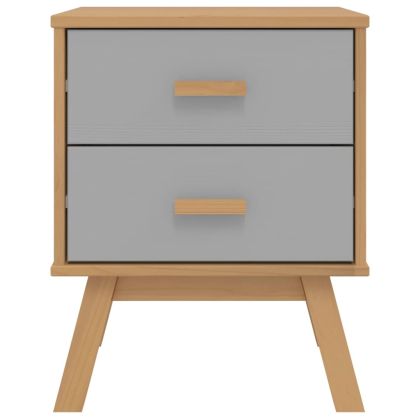 Нощно шкафче OLDEN, сиво и кафяво, борово дърво масив