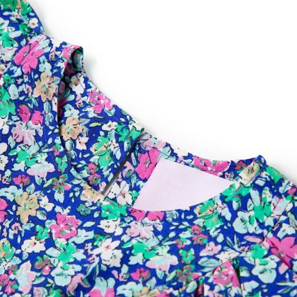 Детска рокля с къдрави ръкави, кобалтово синьо, 128