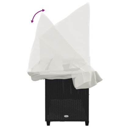 Шезлонг със сенник и възглавници, черен, полиратан