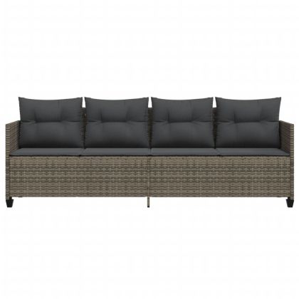 Шезлонг с възглавници, сив, полиратан