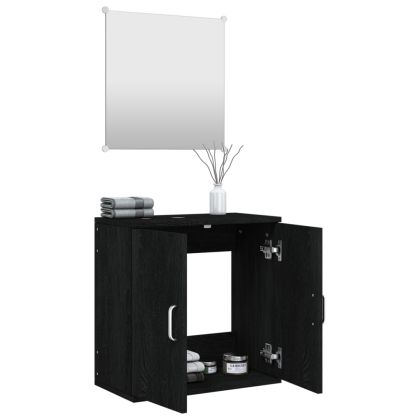 Комплект мебели за баня от 2 части, черен, инженерно дърво