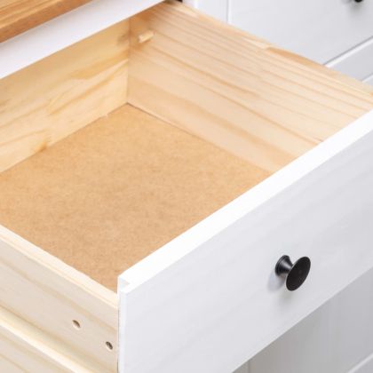 Сайдборд, бял, 135x40x80 см, бор масив, стил Панама