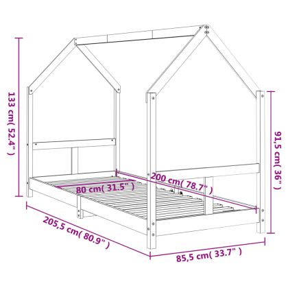 Рамка за детско легло бяла 80x200 см масивна чамова дървесина