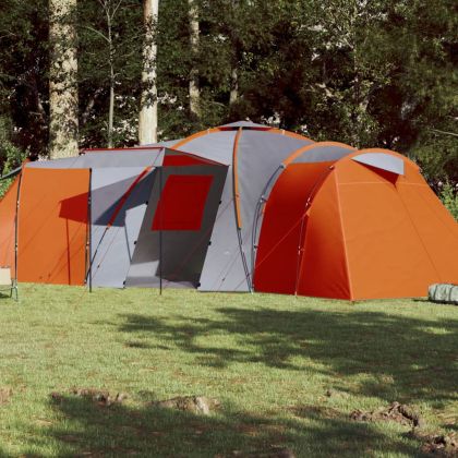 Семейна куполна палатка 12-местна сиво-оранжева водоустойчива