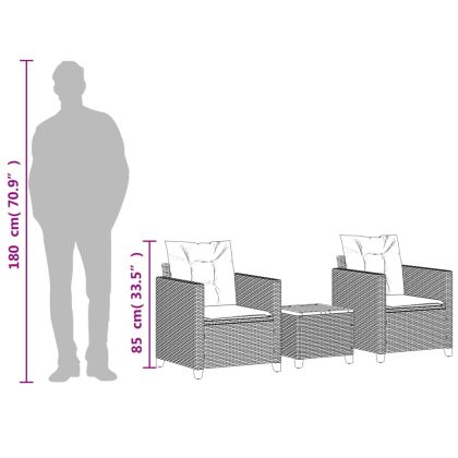 Бистро комплект с възглавници 3 части сив полиратан и акация