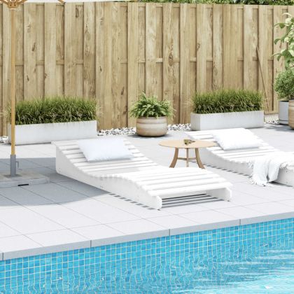 Шезлонг, бял, 205x80x31,5 см, борово дърво масив