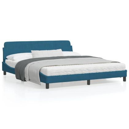 Рамка за легло с табла, синя, 180x200 см, кадифе