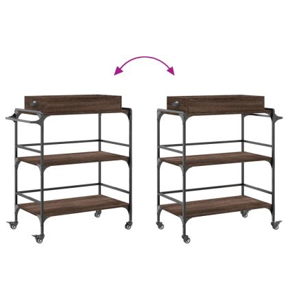 Кухненска количка, кафяв дъб, 81,5x41x92,5 см, инженерно дърво