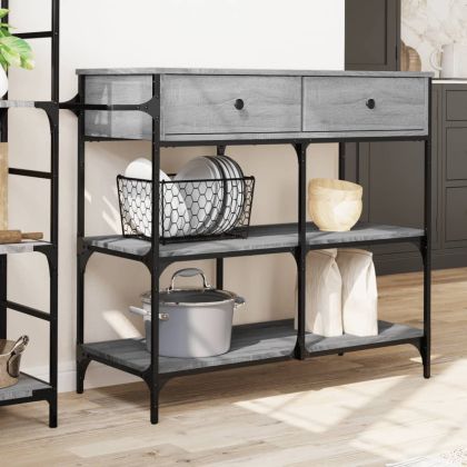 Кухненска количка, сив сонома, 105x42x95 см, инженерно дърво