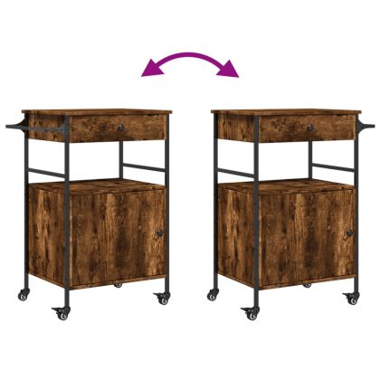 Кухненска количка, опушен дъб, 56x43x89,5 см, инженерно дърво