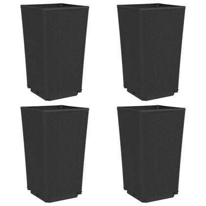 Градински кашпи, 4 бр, черни, 32,5x32,5x57 см, PP