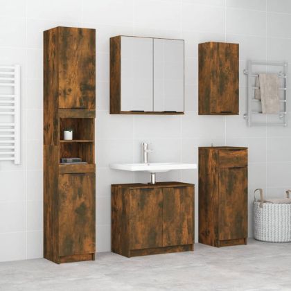 Комплект шкафове за баня от 5 части инженерно дърво Опушен дъб