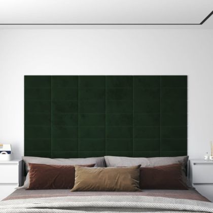 Стенни панели, 12 бр, тъмнозелени, 30x15 см, кадифе, 0,54 м²