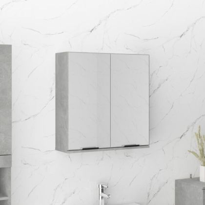 Шкаф за баня с огледало, бетонно сив, 64x20x67 см