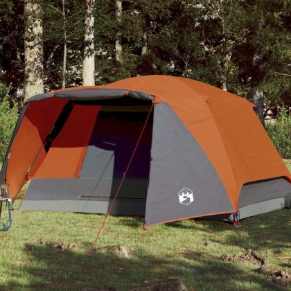 Къмпинг палатка с веранда 4-местна сиво-оранжево водоустойчива