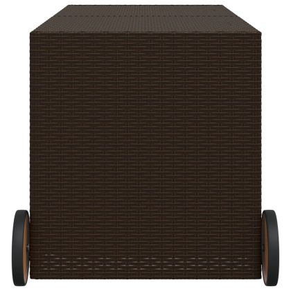 Градинска кутия за съхранение с колела кафява 283 л полиратан