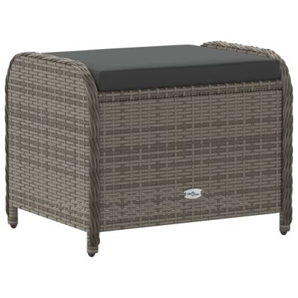 Градинска табуретка с възглавница сива 58x46x46 см полиратан