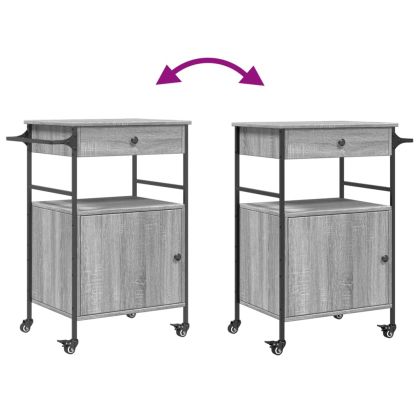 Кухненска количка, сив сонома, 56x43x89,5 см, инженерно дърво