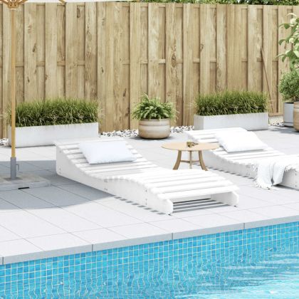 Шезлонг, бял, 205x70x31,5 см, борово дърво масив