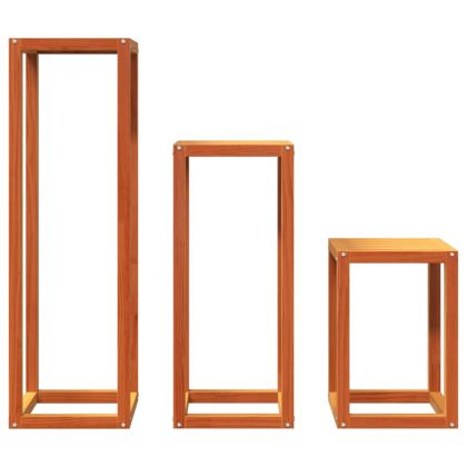 Стойки за растения, 3 бр, восъчнокафяво, борово дърво масив