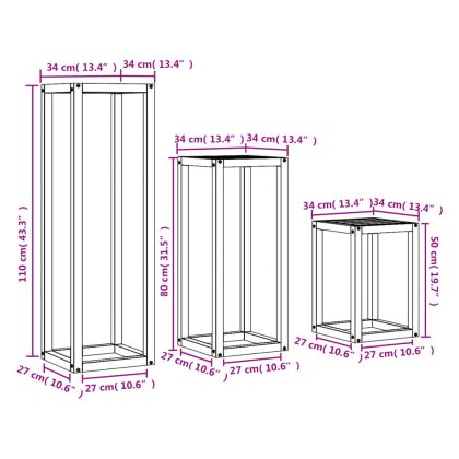 Стойки за растения, 3 бр, восъчнокафяво, борово дърво масив