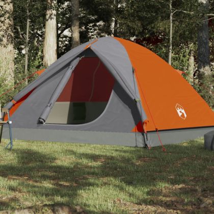 Куполна къмпинг палатка, 6-местна, сиво-оранжева, водоустойчива