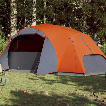 Семейна палатка Crossvent 8-местна сиво-оранжева водоустойчива