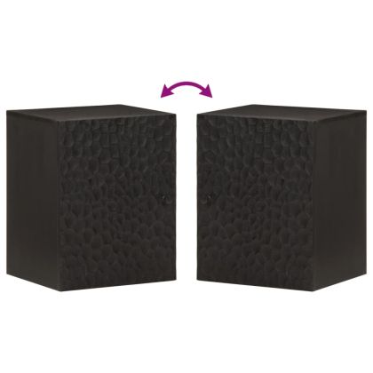 Стенен шкаф за баня, черен, 38x33x48 см масивно мангово дърво