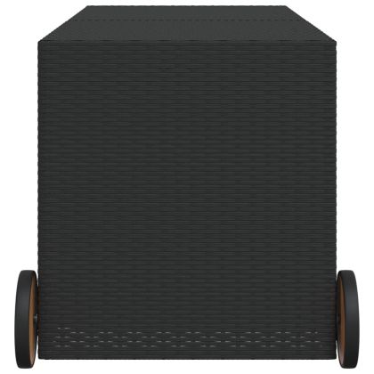 Градинска кутия за съхранение с колела черна 283 л полиратан